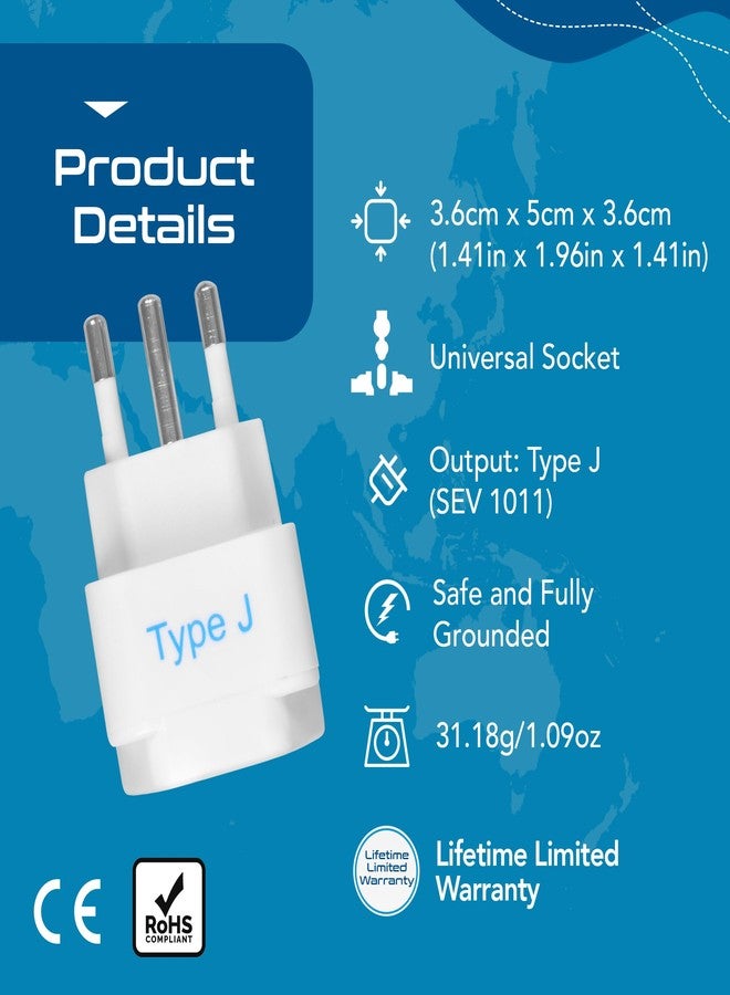 Ceptics India to Switzerland, Rwanda, Liechtenstein (Type J) Travel Adapter Plug - CE Certified - RoHS Compliant - White Color - 3 Pack (GP-11A-3PK) - Image 3